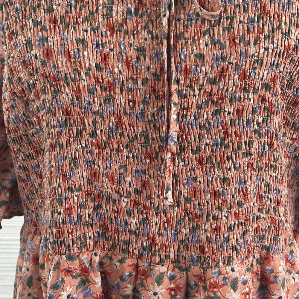 Allegra K 1X Floral Smocked Midi Dress – Cottagecore Puff Sleeve Fall Dress - Picture 10 of 12